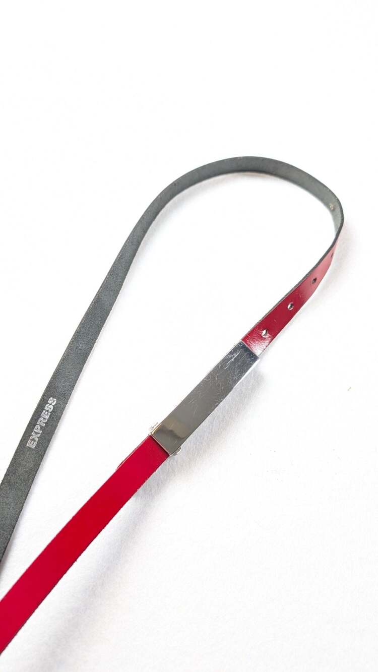 Vintage Express Black and Red Leather Belt with chrome Buckle